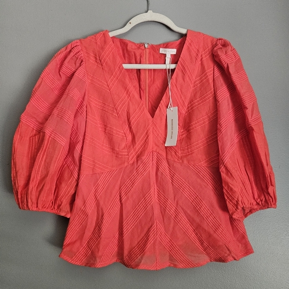 Rebecca Taylor Tops - Rebecca Taylor Coral Puff Sleeve Peplum Blouse